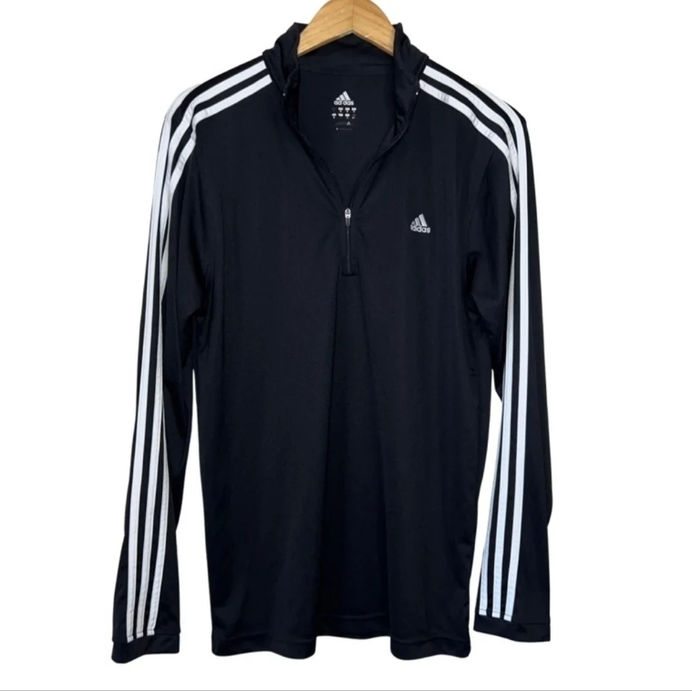 Adidas Three Stripe Black Pullover Quarter Zip Track Jacket Size Medium